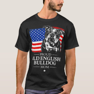 Proud Old English Bulldog Mom American Flag patrio T-Shirt