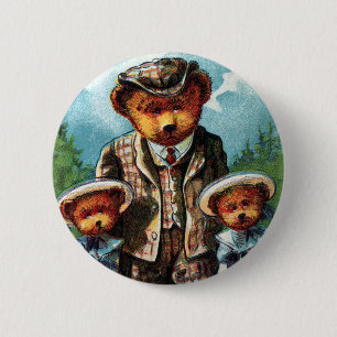 Proud Papa Bear - Letter P - Vintage Teddy Bear 2 Inch Round Button