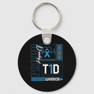 Proud Papa Of T1d Warrior Ribbon Diabetes Awarenes Keychain
