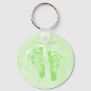 Proud Parent Baby Footprints New Baby Annoucements Keychain