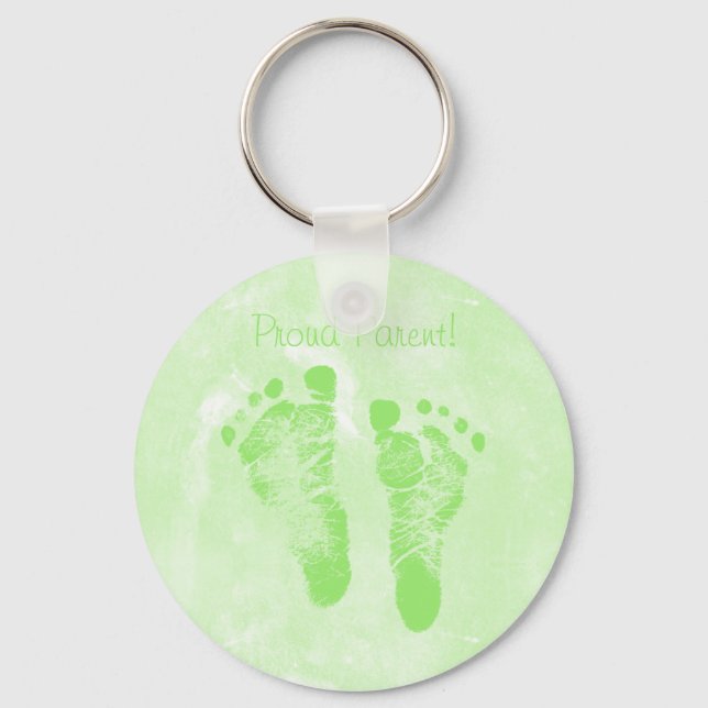 Proud Parent Baby Footprints New Baby Annoucements Keychain (Front)