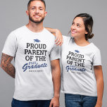 Proud Parent Family Graduate Black Blue T-Shirt<br><div class="desc">Custom graduation family t-shirt featuring a blue grad cap,  the saying "proud parent of the graduate" which can be personalized to mom,  dad,  bestie,  sister,  brother,  grandma,  grandpa or any other title,  the class year,  the graduates name,  and the school or college they attended.</div>