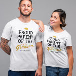 Proud Parent Family Graduate Black Yellow T-Shirt<br><div class="desc">Custom graduation family t-shirt featuring a golden yellow grad cap,  the saying "proud parent of the graduate" which can be personalized to mom,  dad,  bestie,  sister,  brother,  grandma,  grandpa or any other title,  the class year,  the graduates name,  and the school or college they attended.</div>