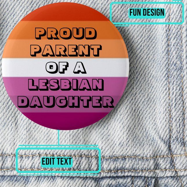 Proud Parent of a Lesbian Daughter 2 Inch Round Button (Please enjoy our LGBTQ+ ally products)