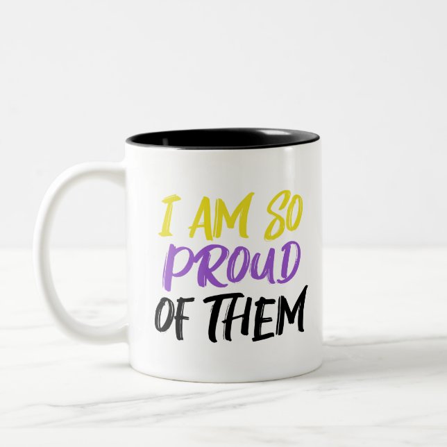 Proud Parent of Nonbinary Child Mom or Dad Two-Tone Coffee Mug (Left)