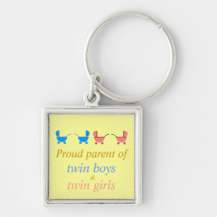 "Proud Parent Of Twin Boys & Twin Girls" Keychain