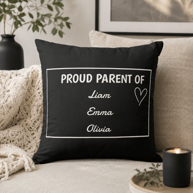 Proud Parent of - With Custom Names Throw Pillow (Creator Uploaded)