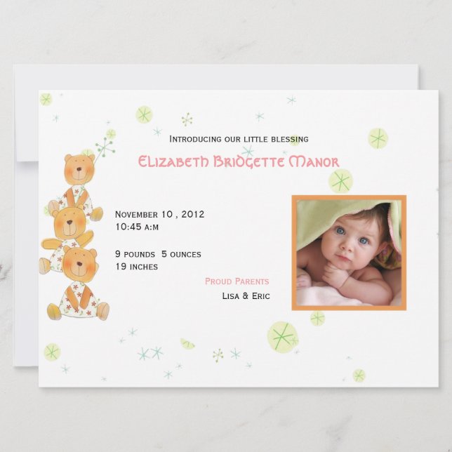 Proud parents - baby announcement card (Front)
