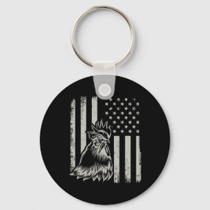 Proud Patriotic Chicken Rooster Farmer Lover Ameri Keychain