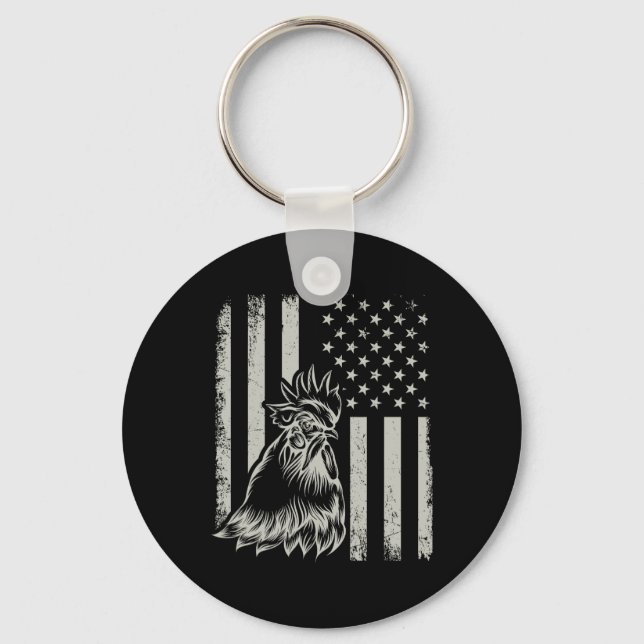 Proud Patriotic Chicken Rooster Farmer Lover Ameri Keychain (Front)
