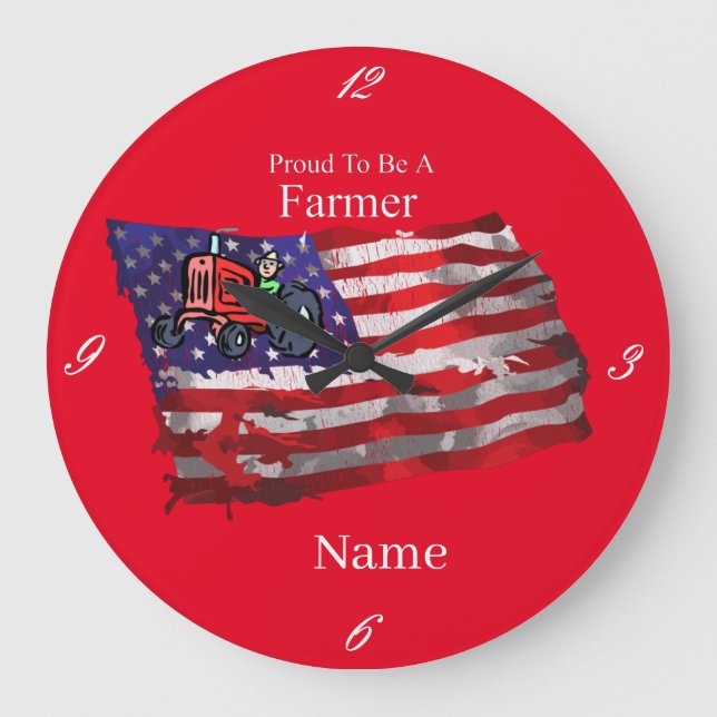 Proud Patriotic Farmer Flag Thunder_Cove Large Clock (Front)