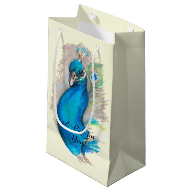 Proud Peacock Elegant Small Gift Bag (Front Angled)
