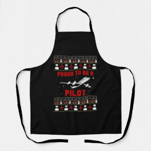 Proud pilot Christmas with airplane and snow Apron