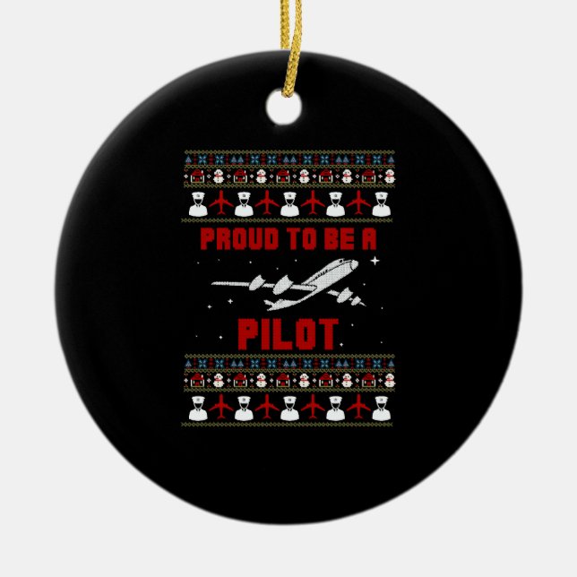 Proud pilot Christmas with airplane and snow Ceramic Ornament (Front)