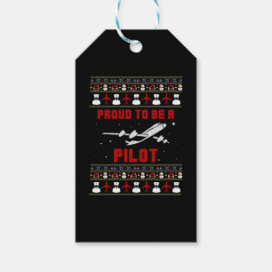 Proud pilot Christmas with airplane and snow Gift Tags