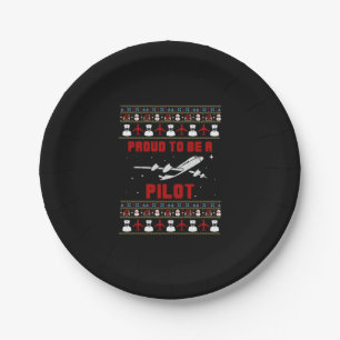 Proud pilot Christmas with airplane and snow Paper Plate