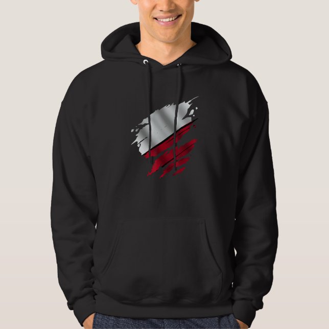 Proud Polish Ripped Poland Flag Hoodie (Front)