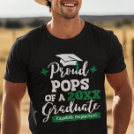 Proud pops of the graduate T-Shirt<br><div class="desc">Celebrate your grandson's or grandaughter's graduation with this modern t-shirt featuring a "Proud POPS of a 2023 Graduate" typography in white and green fonts decorated with a black grad cap with green tassel; easily personalize this t-shirt with the graduation year and the grad's name by editing the template fields. This...</div>