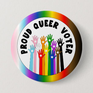 Proud Queer Voter rainbow hands 3 Inch Round Button