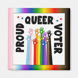 Proud Queer Voter rainbow hands Magnet