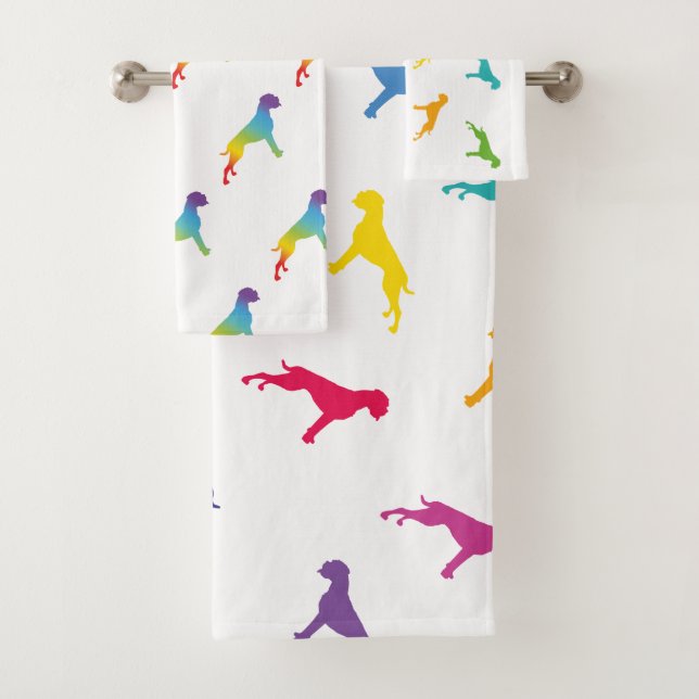 proud rainbow boxer dogs bath towel set (Insitu)
