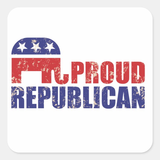Proud Republican Elephant Distressed Tan Square Sticker (Front)