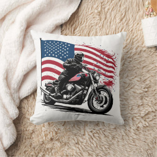 Proud rider with American flag in sunset glow Throw Pillow