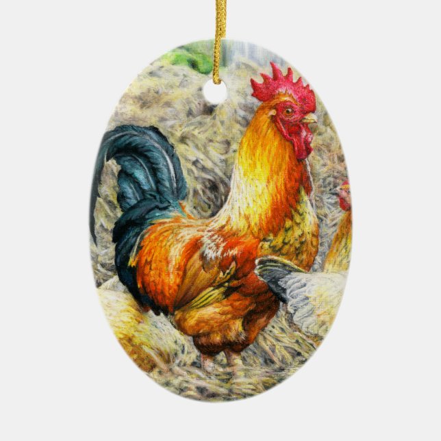Proud Rooster Ceramic Ornament (Front)