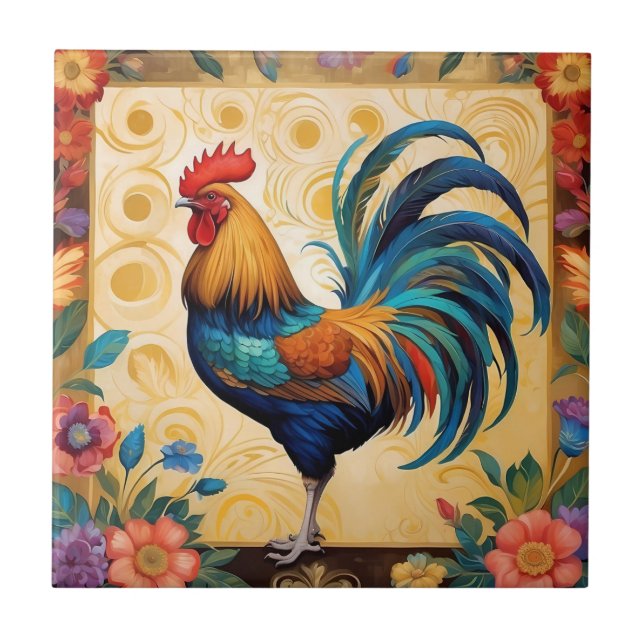 Proud Rooster Colourful Farmhouse Design Tile (Front)
