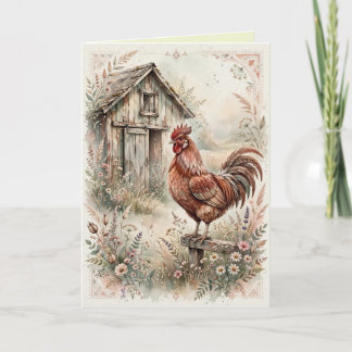 Proud Rooster Cottagecore Barnyard Blank Art  Card