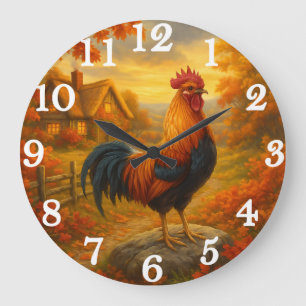 Proud rooster in autumn countryside large clock