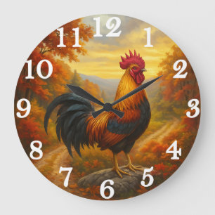 Proud rooster in autumn splendour large clock