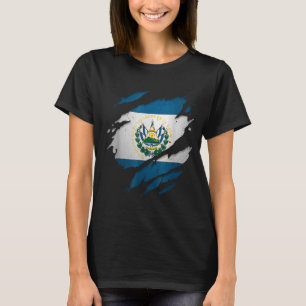 Proud Salvadorian Torn Ripped El Salvador Flag T-Shirt