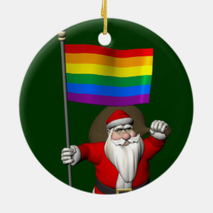 Proud Santa Claus With Rainbow Flag Ceramic Ornament