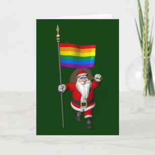 Proud Santa Claus With Rainbow Flag Holiday Card