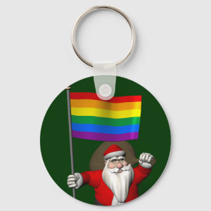 Proud Santa Claus With Rainbow Flag Keychain