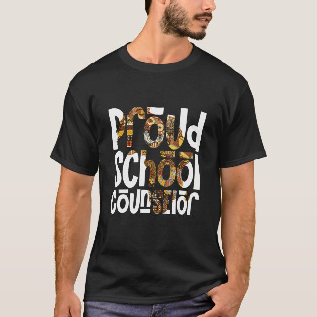 Proud School Counselor African Pride Black History T-Shirt (Front)