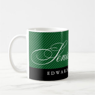 Proud seniors black green stripes class year coffee mug