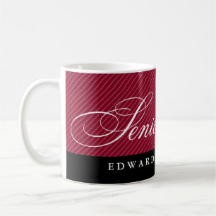Proud seniors black maroon red stripes class year coffee mug