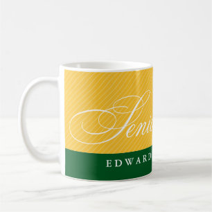 Proud seniors green yellow stripes class year coffee mug