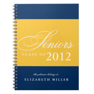 Proud seniors navy blue yellow stripes class year notebook