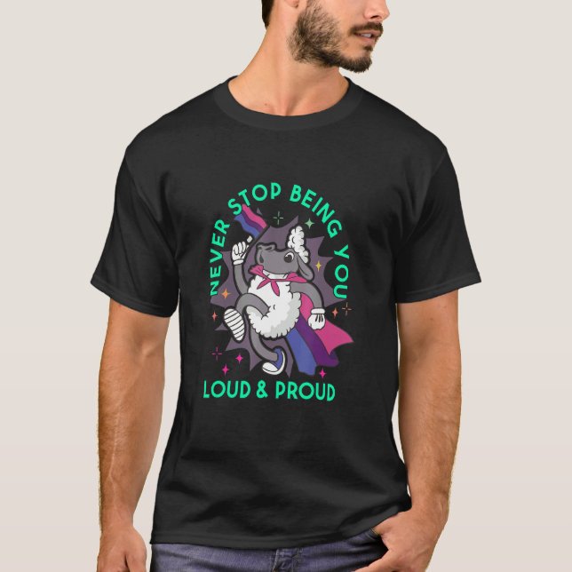 Proud Sheep With Bisexual Pride Flag  Never Stop B T-Shirt (Front)