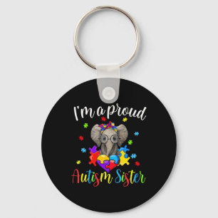 Proud Sister Autism Awareness Cute Elephant Puzzle Keychain