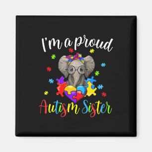 Proud Sister Autism Awareness Cute Elephant Puzzle Magnet