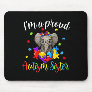 Proud Sister Autism Awareness Cute Elephant Puzzle Mouse Pad