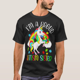 Proud Sister Autism Awareness Cute Unicorn Puzzle T-Shirt