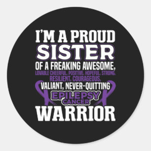 Proud Sister Epilepsy Awareness Women Purple Ribbo Classic Round Sticker