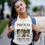 Proud Sister of the Graduate T-Shirt<br><div class="desc">Showcase your pride and joy as your sibling graduates with our specially designed white & gold graduation ceremony t-shirts. These tailor-made pieces, complete with a classic grad mortarboard design, five personal photos, the bold statement 'proud sister of the graduate', and personalized with your siblings's name, place of study and class...</div>