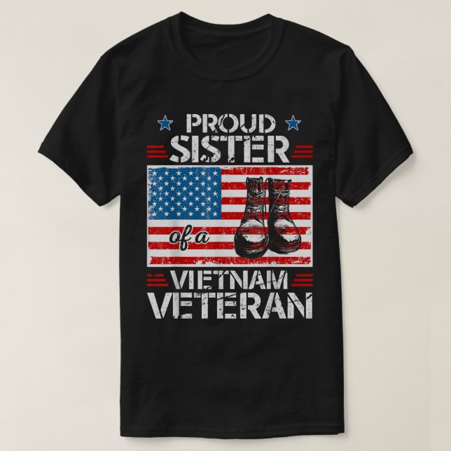 Proud Sister Of Vietnam Veteran Patriotic USA Flag T-Shirt (Design Front)