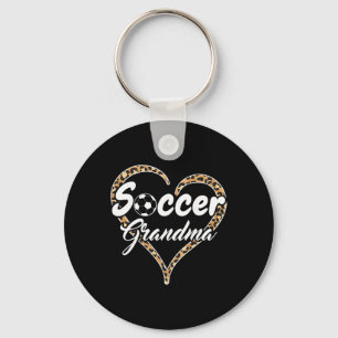 Proud Soccer Grandma Leopard Heart Keychain